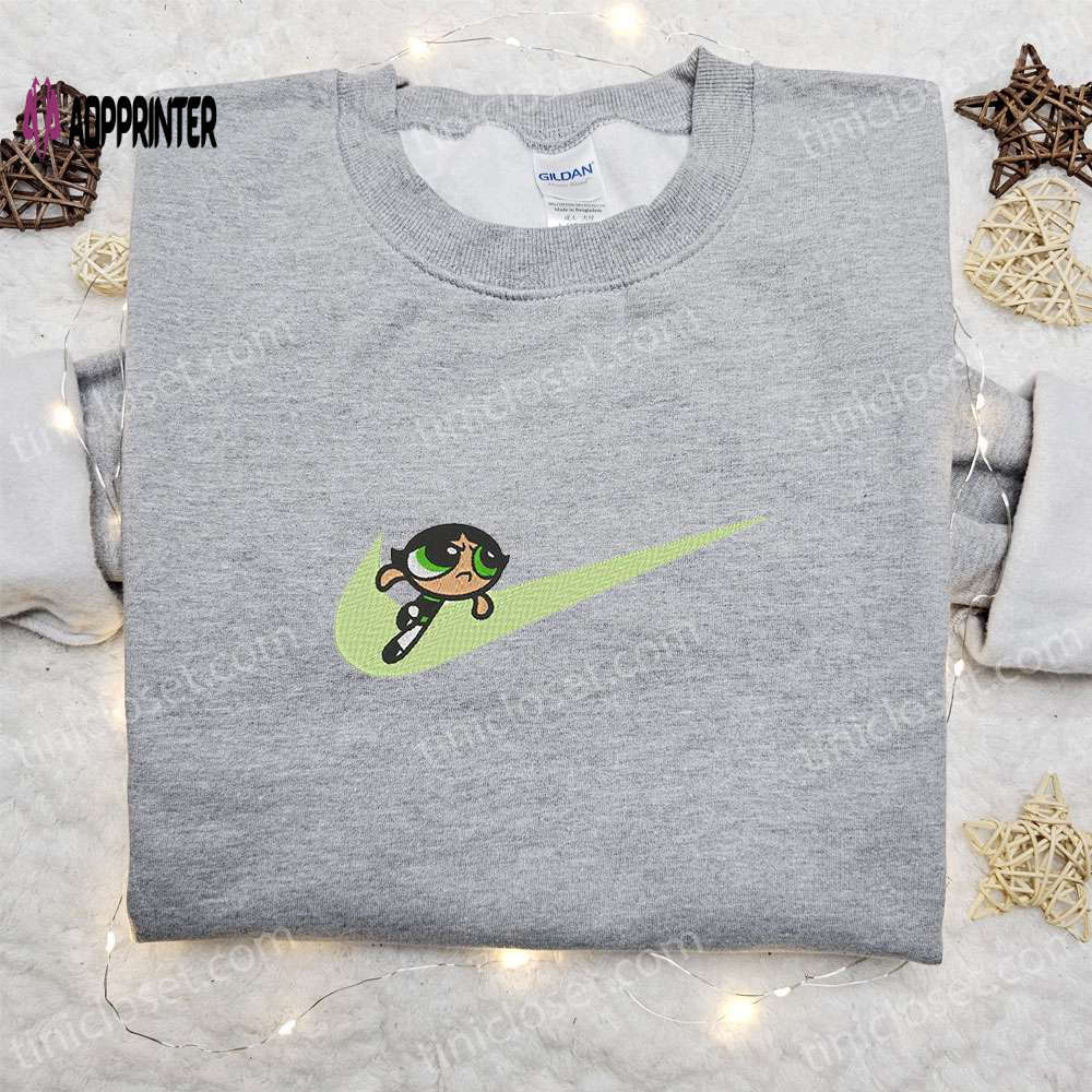Swoosh x buttercup cartoon embroidered sweatshirt powerpuff girls shirt nike inspired t-shirt Embroidered Shirt