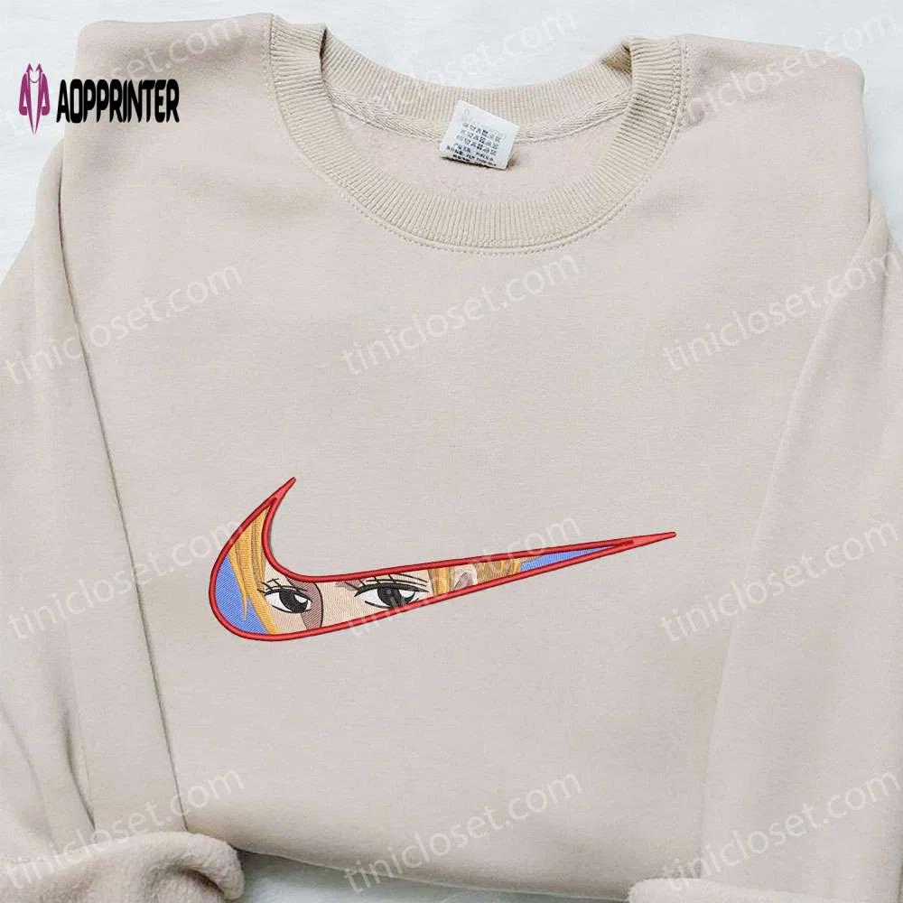 Swoosh x nami anime embroidered shirt: one piece gift best for family Embroidered Shirt