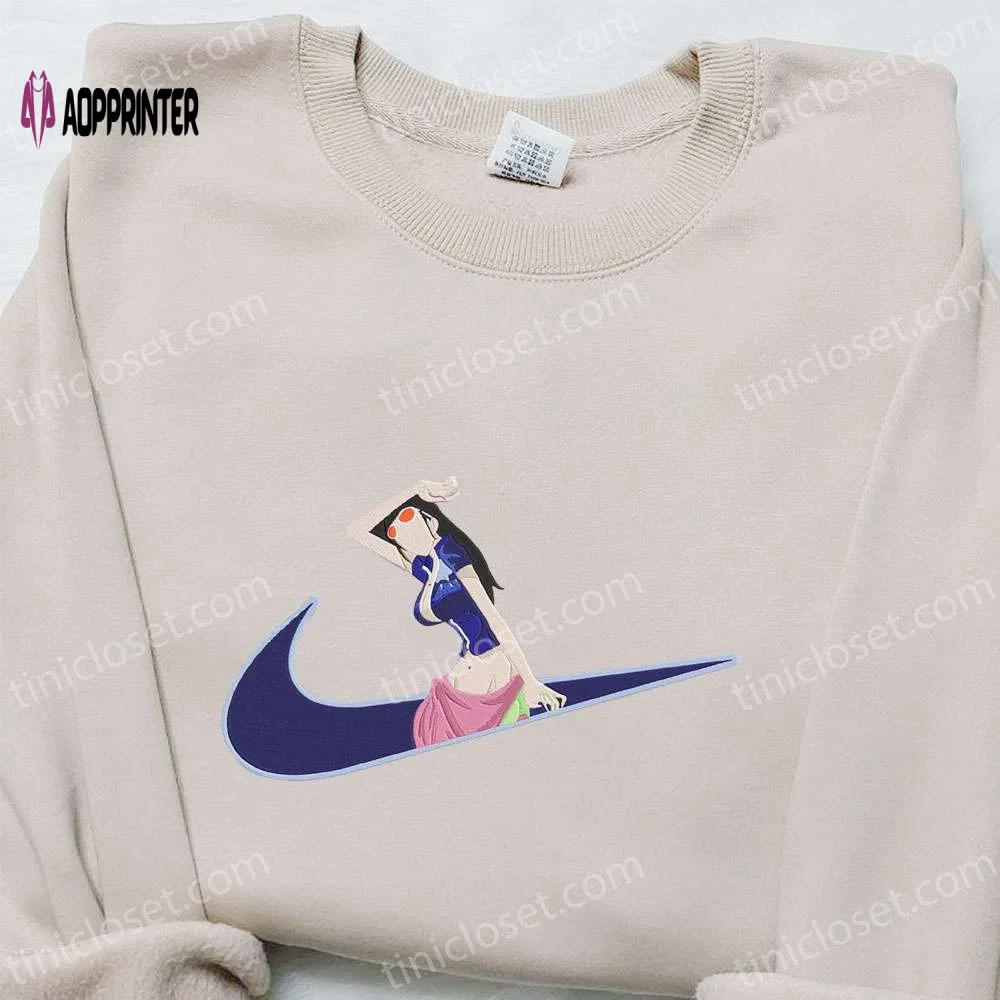 Swoosh x nico robin anime embroidered sweatshirt: cool one piece shirt for anime fans Embroidered Shirt
