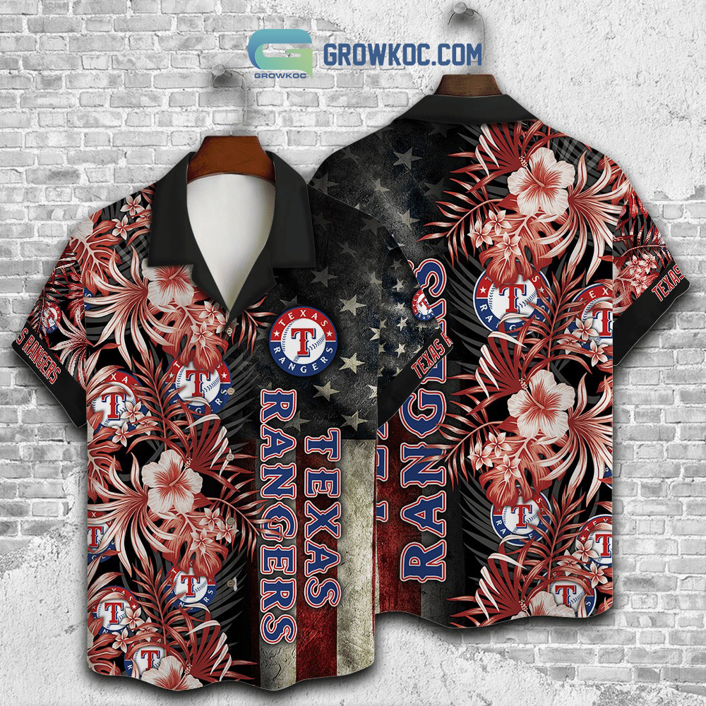 Texas rangers mlb american flower hawaiian shirt Hawaii Shirt Shorts & Flip Flops