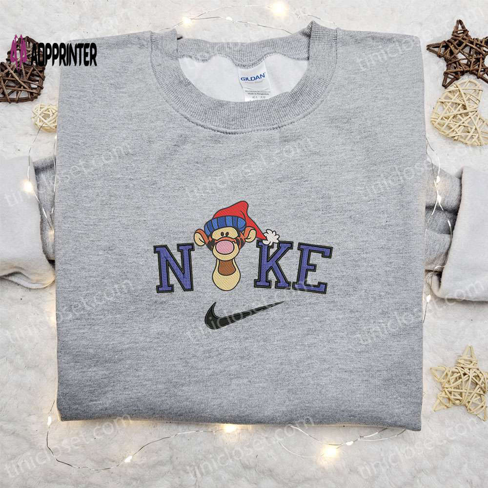 Tigger christmas hat head x nike embroidered sweatshirt & shirt – best holiday gift ideas Embroidered Shirt