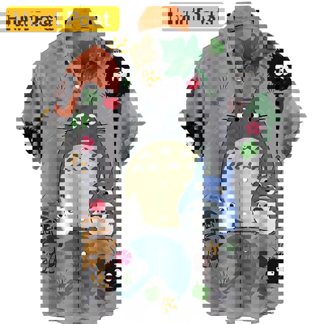 Totoro and friends shirt grey hawaiian shirt Hawaii Shirt Shorts & Flip Flops