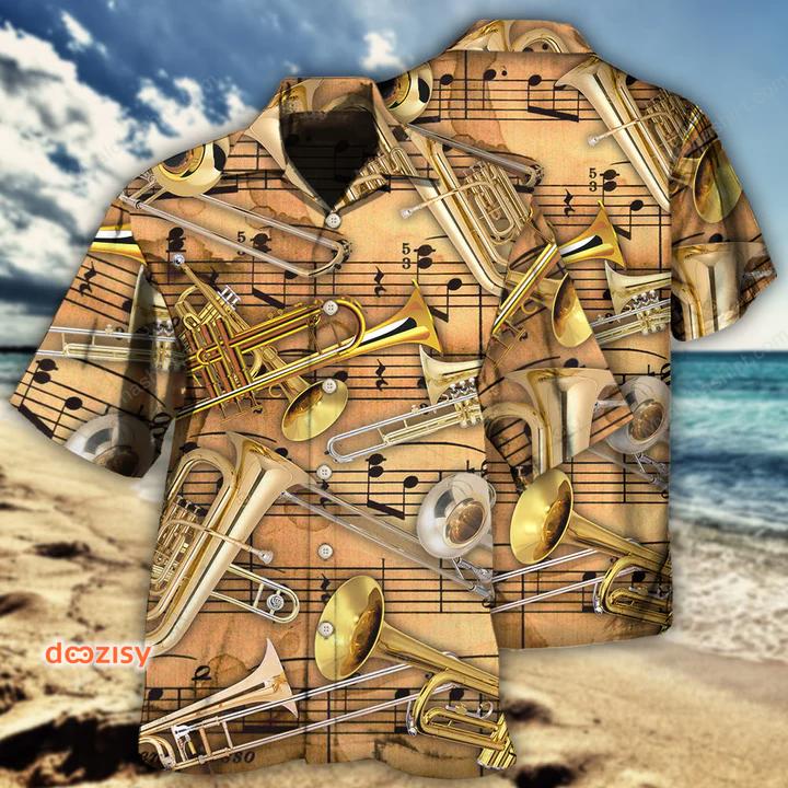 Trombone music notes style 3d hawaii shirt Hawaii Shirt Shorts & Flip Flops