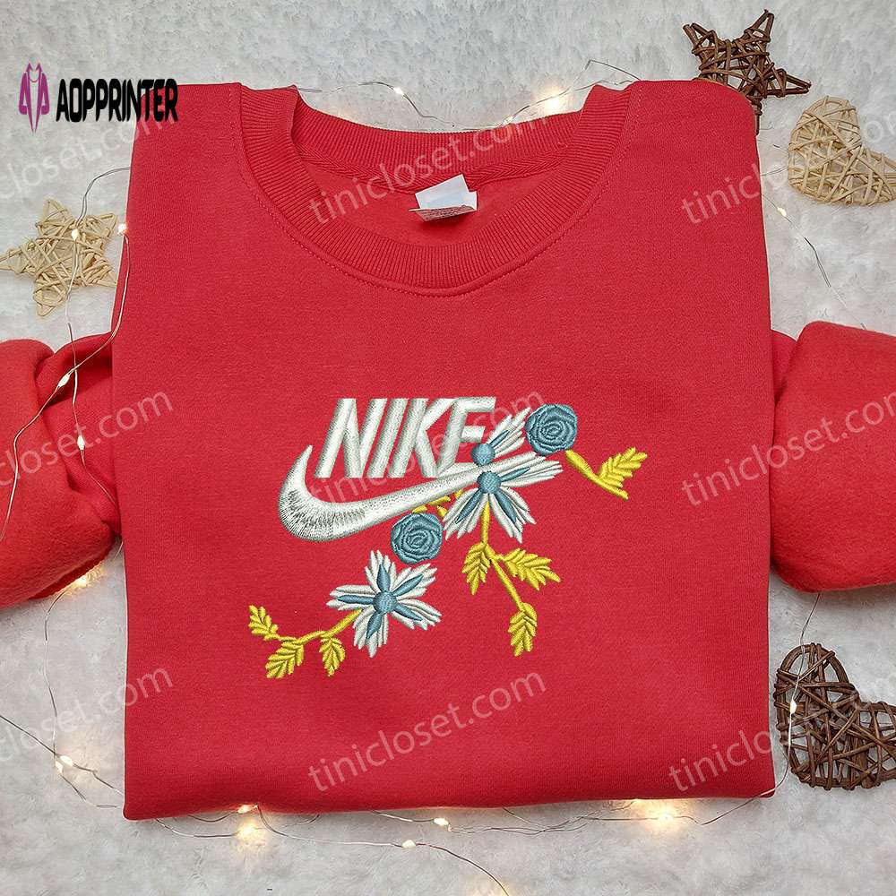 Unique flowers x nike embroidered shirt: perfect gift for daughter custom design Embroidered Shirt