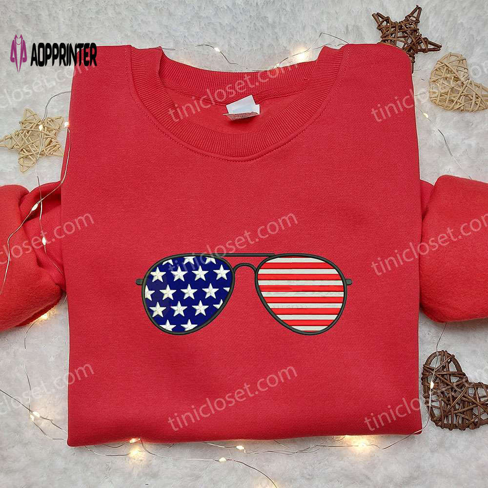 Usa flag x sunglasses embroidered shirt: national day gifts for patriotic fashion Embroidered Shirt