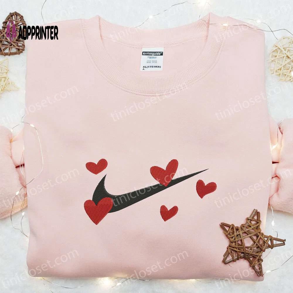 Valentine nike embroidered shirt hoodie & t-shirt: red hearts x nike swoosh design Embroidered Shirt
