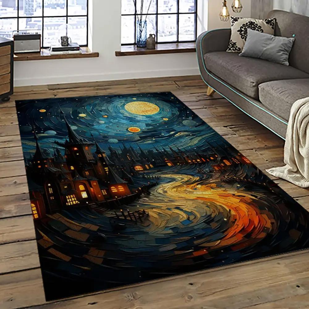 Van gogh starry night harry potter cartoon movie carpet rectangle area rug for room decor vhp11 Rectangle Rug
