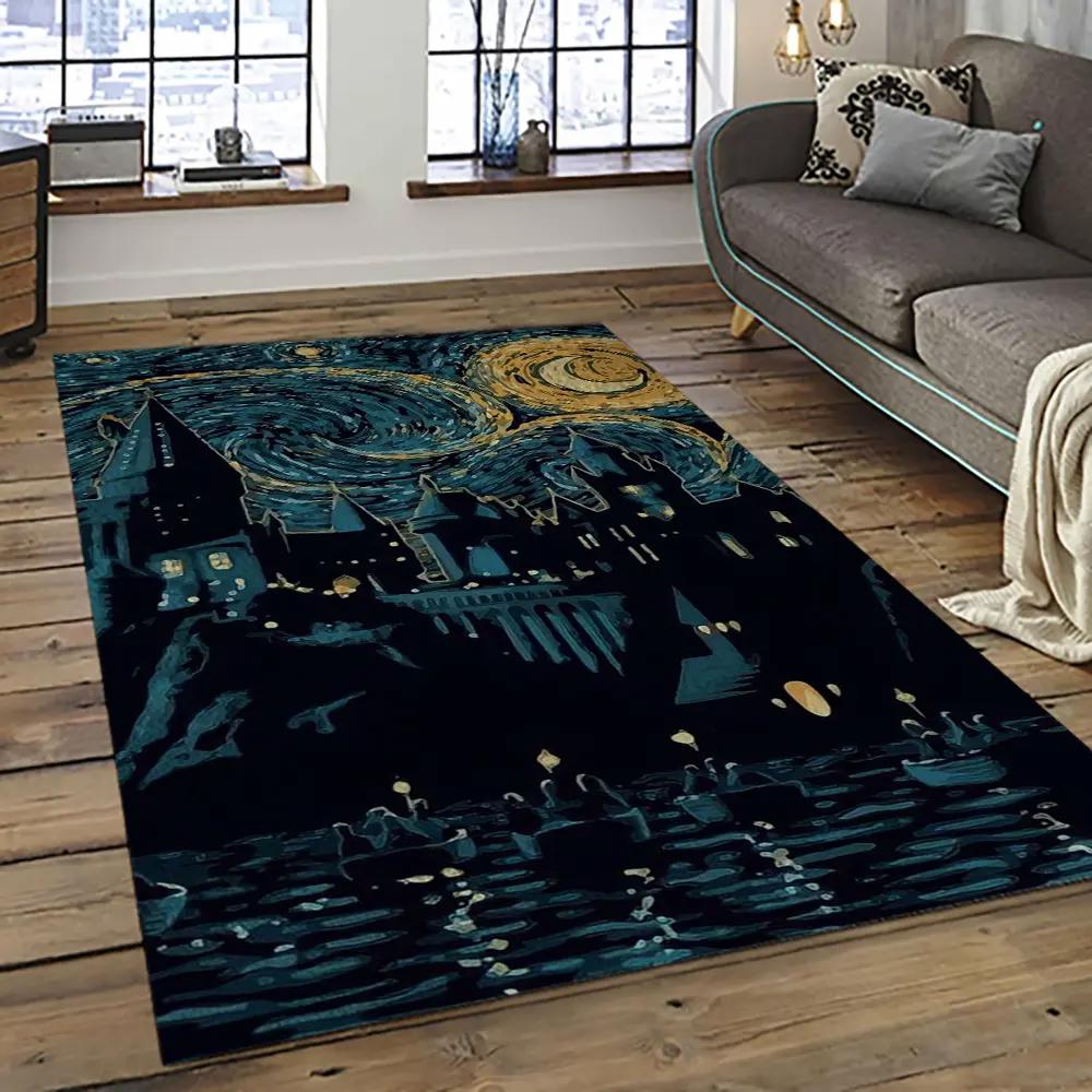 Van gogh starry night harry potter cartoon movie carpet rectangle area rug for room decor vhp17 Rectangle Rug