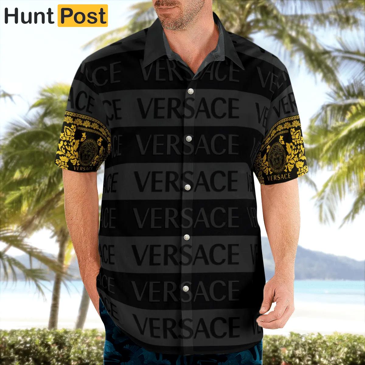 Versace black grey luxury brand premium fashion hawaii shirt for men 42 Hawaii Shirt