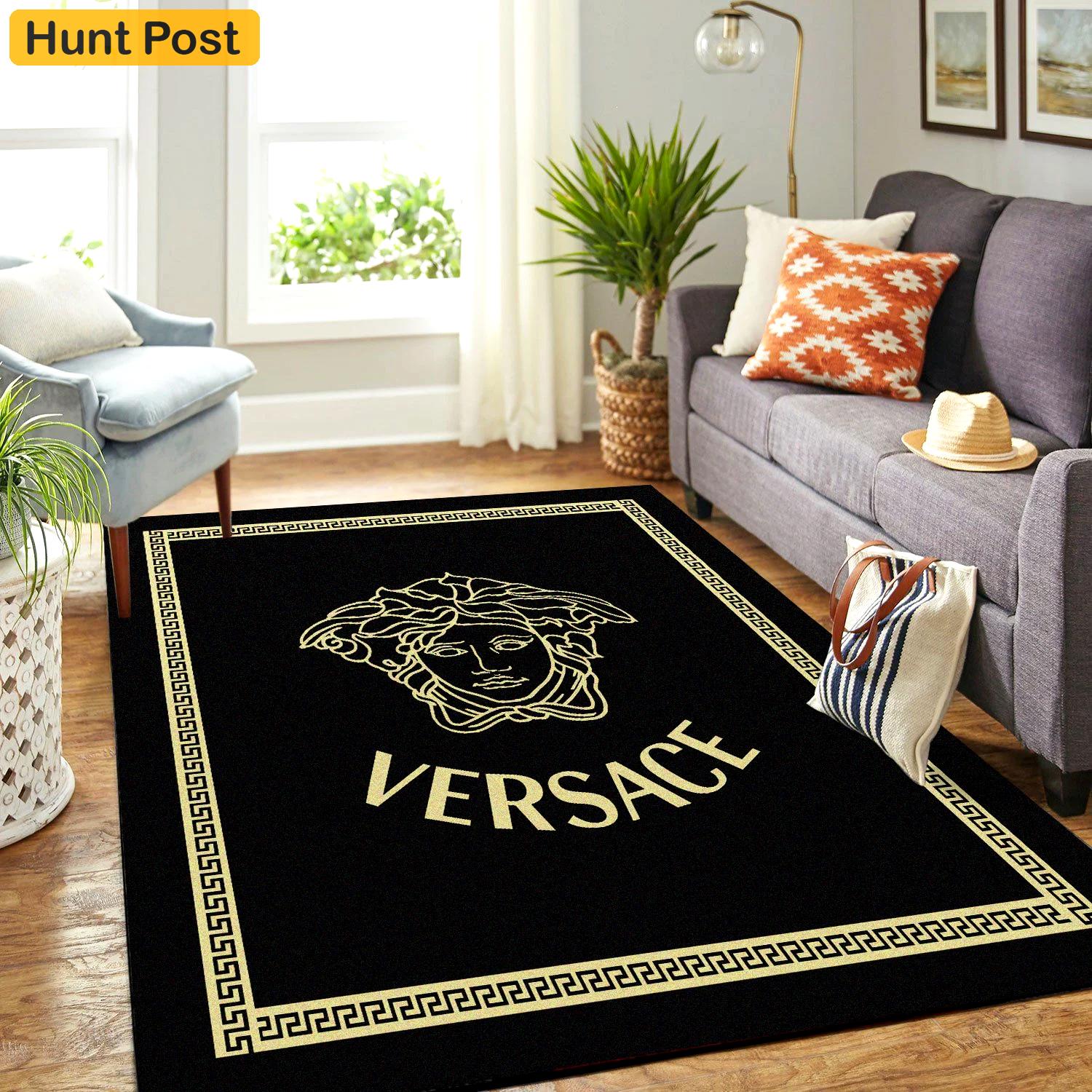Versace black logo type 648. Upgrade Your Living Room with Luxury Home Decor: Area Carpets, Floor Decor, Door Mats, and Hot Gift Items with style a High-End Fashion Brand Rectangle Rug