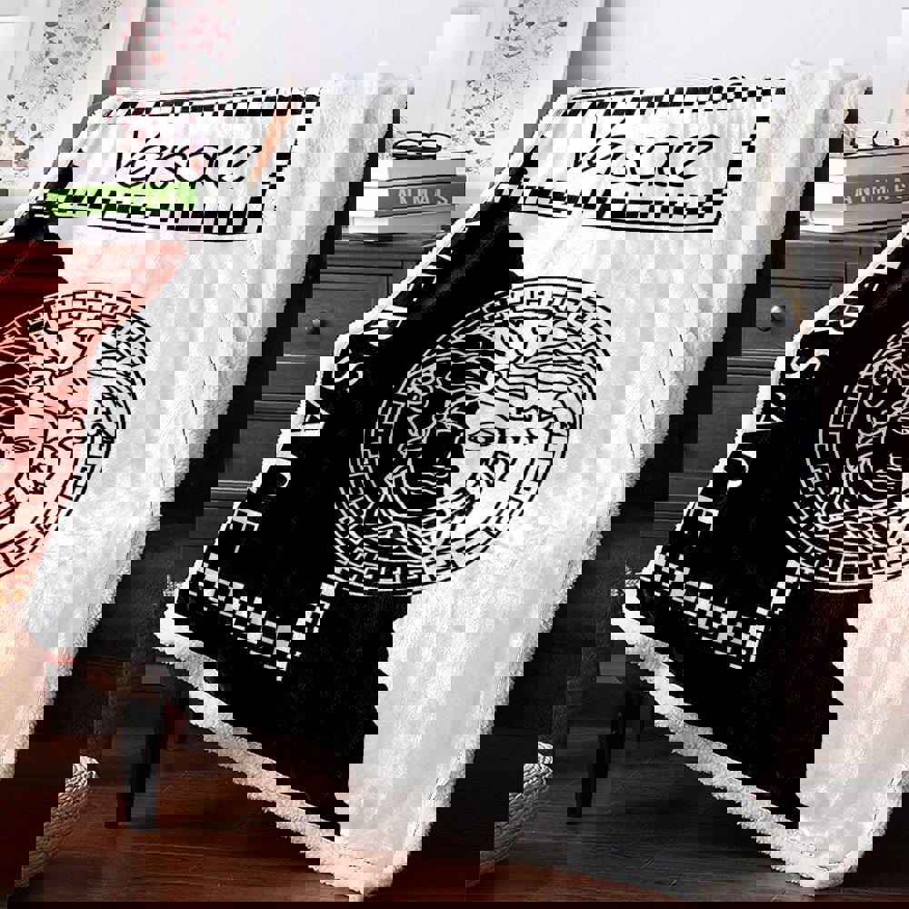 Versace black white fashion logo luxury brand premium blanket fleece home decor 97 Blanket Fleece