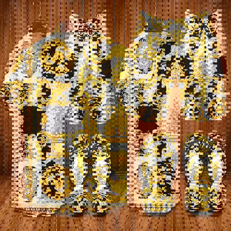 Versace flip flops and combo hawaii shirt shorts luxury brand summer outfit Hawaii Shirt Shorts & Flip Flops