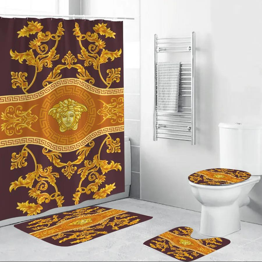 Versace golden bathroom set luxury fashion brand hypebeast home decor bath mat Bathroom Set