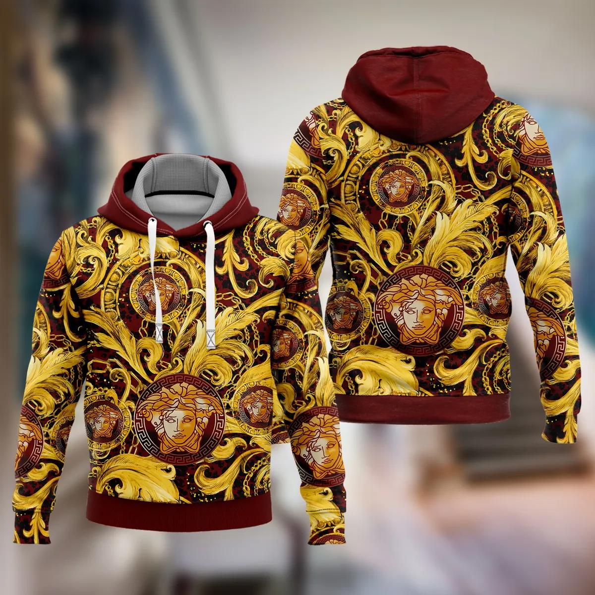 Versace golden logo luxury unisex hoodie luxury brand outfit for men women Hoodie 3D