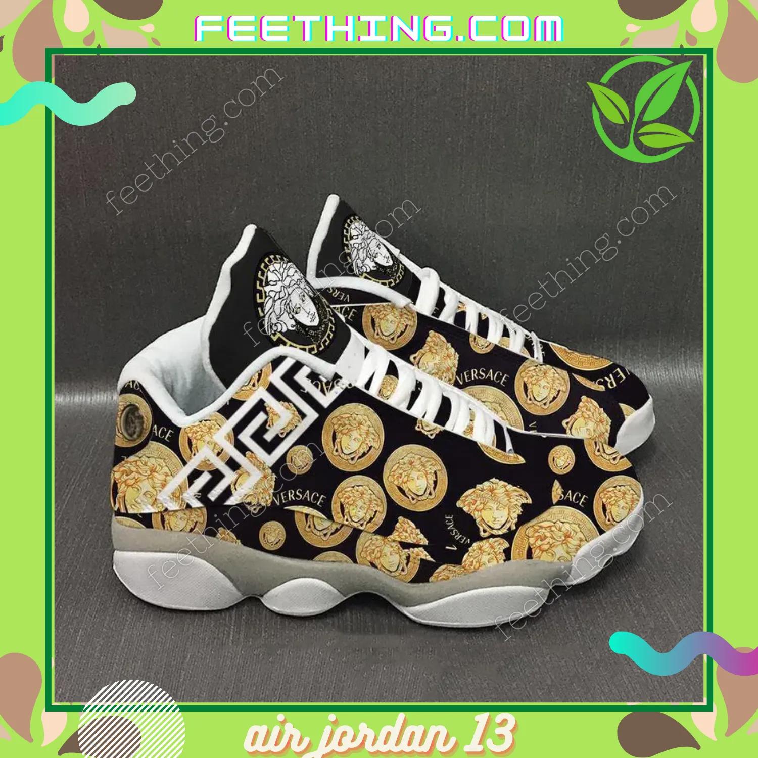 Versace luxury black background x golden versace logo Air Jordan 13 Full Size Sneakers For Fans Shoes Gifts For Men Women