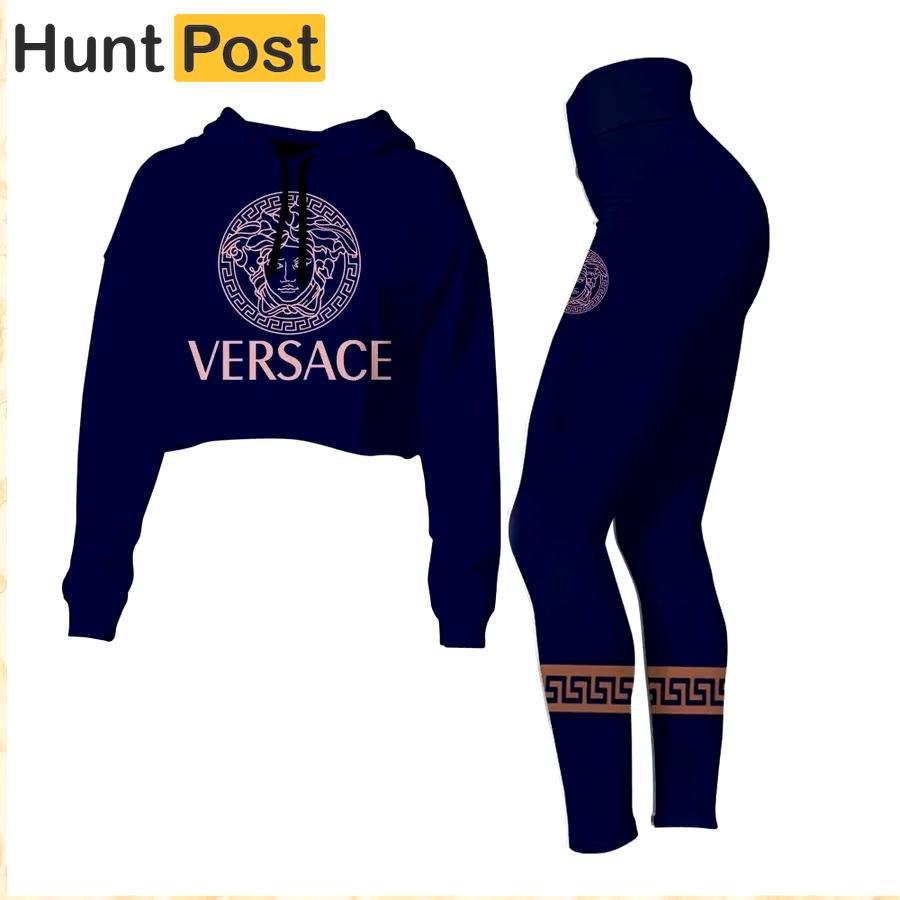 Versace medusa navy luxury brand clothes leggings and crop top set for women Croptop Hoodie Legging Set