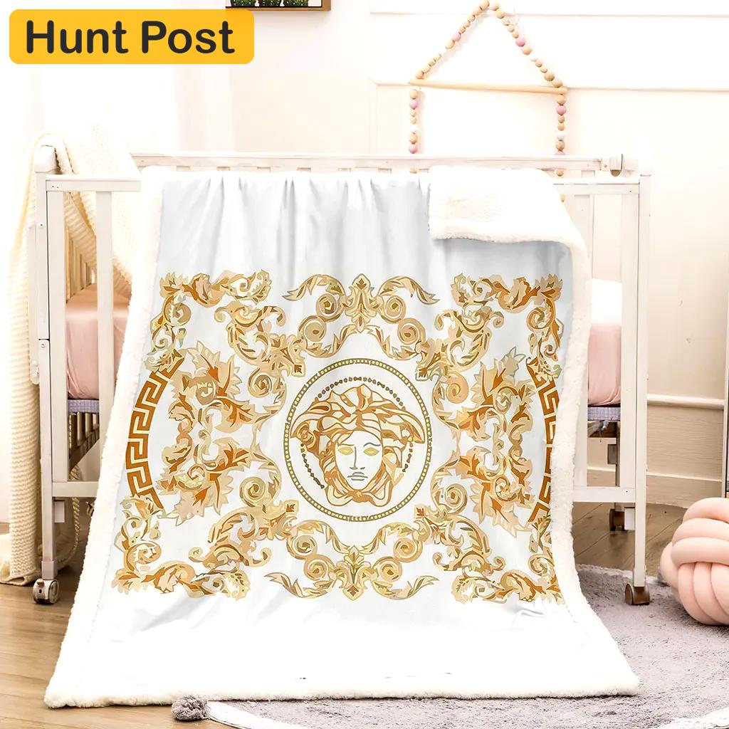 Versace medusa white luxury brand premium blanket fleece home decor 30 Blanket Fleece