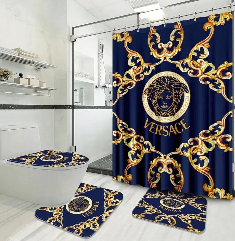 Versace navy golden pattern fashion logo limited luxury brand bathroom set home decor Bathroom Set