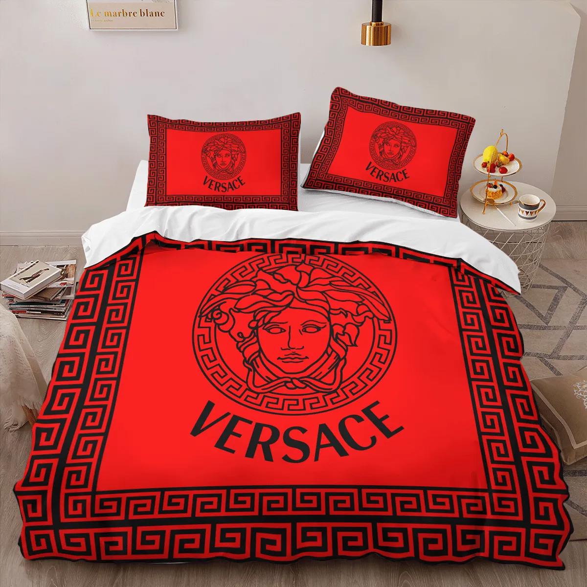Versace red louis vuitton lv logo type 536 Bedding Sets home decor luxury ideas premium fashion brand sheets bedclothes bed linen bedspread covers hyperbeast Bedroom duvet blankets