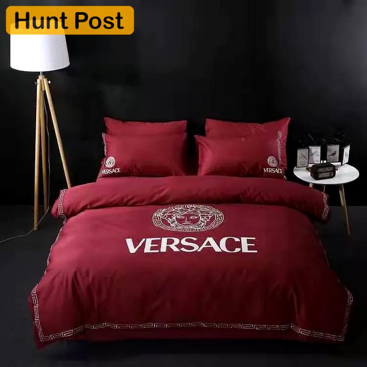 Versace red luxury brand bedding sets bedspread duvet cover set, bedroom decor , thanksgiving decorations for home best luxury bed sets gift thankgivings and christmas Bedding Sets