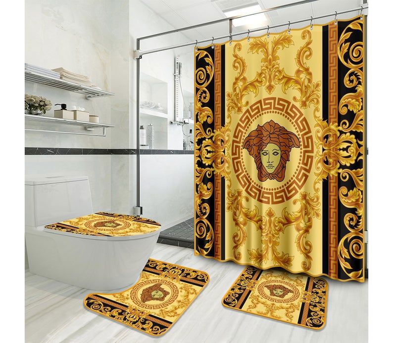 Versace type 1 shower curtain waterproof luxury bathroom mat set hot 2023 9 Bathroom Accessory Sets