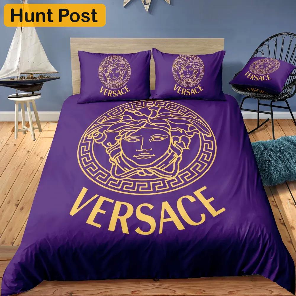 Versace violet hot new luxury brand bedding sets bedspread duvet cover set, bedroom decor , thanksgiving decorations for home best luxury bed sets gift thankgivings and christmas Bedding Sets