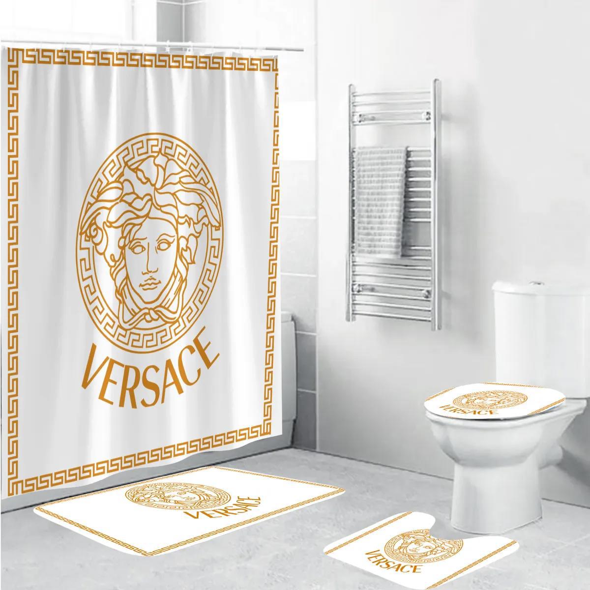 Versace white golden bathroom set hypebeast home decor luxury fashion brand bath mat Bathroom Set
