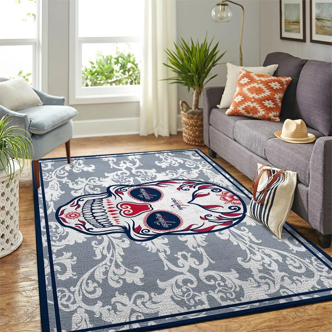 Washington capitals nhl rugs skull flower style living room regtangle carpet Rectangle Rug
