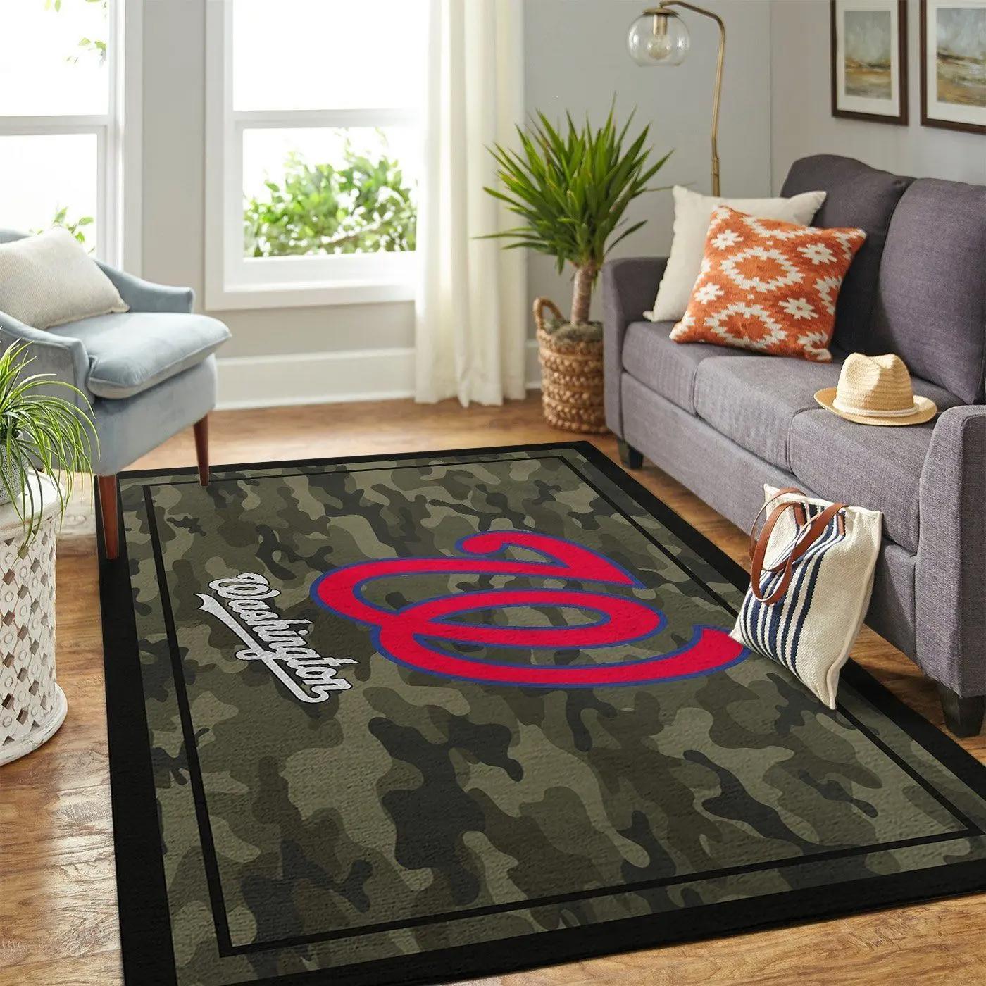 Washington nationals camo style area rug living room rug mlb team logo rug Rectangle Rug