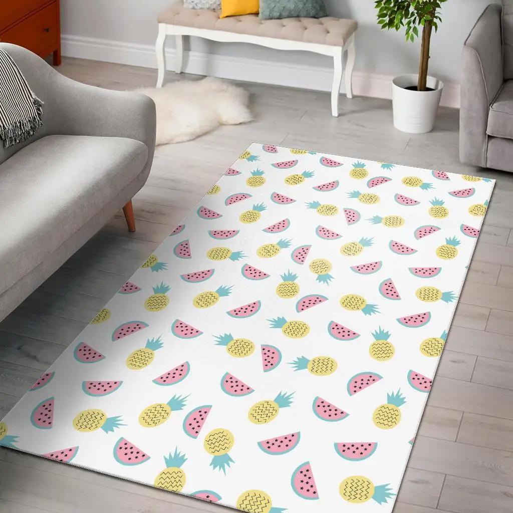 Watermelon pineapple piece white pattern print area rug living room rug home decor Rectangle Rug