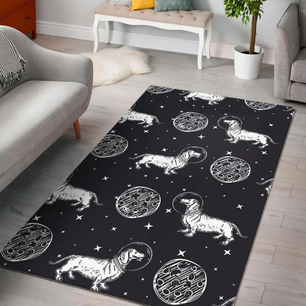 Wiener dog dachshund astronaut pattern print area rug living room rug home decor Rectangle Rug