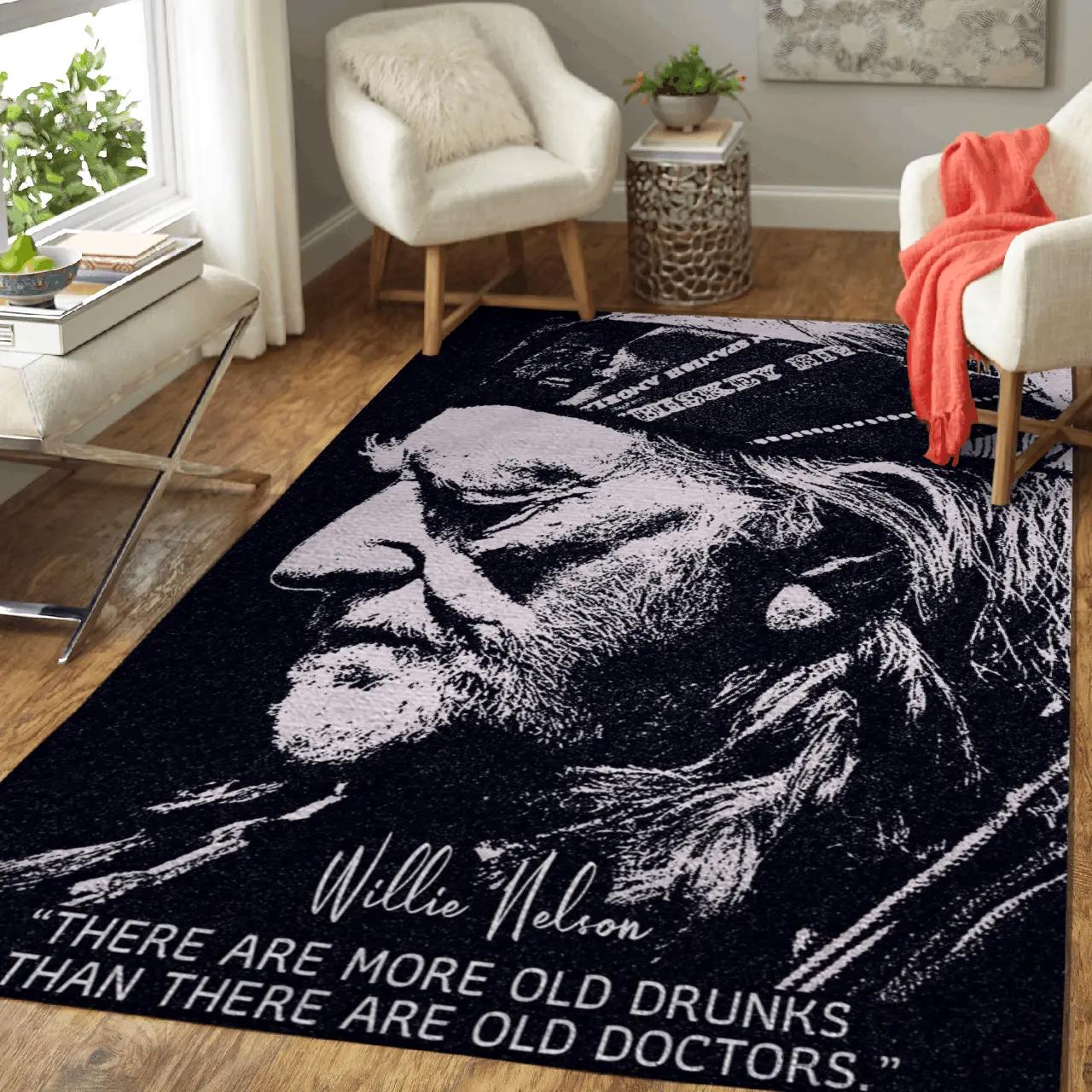 Willie nelson quotes there are more old drunks art area rug area rug living room carpet rug regtangle carpet floor decor home decor Rectangle Rug