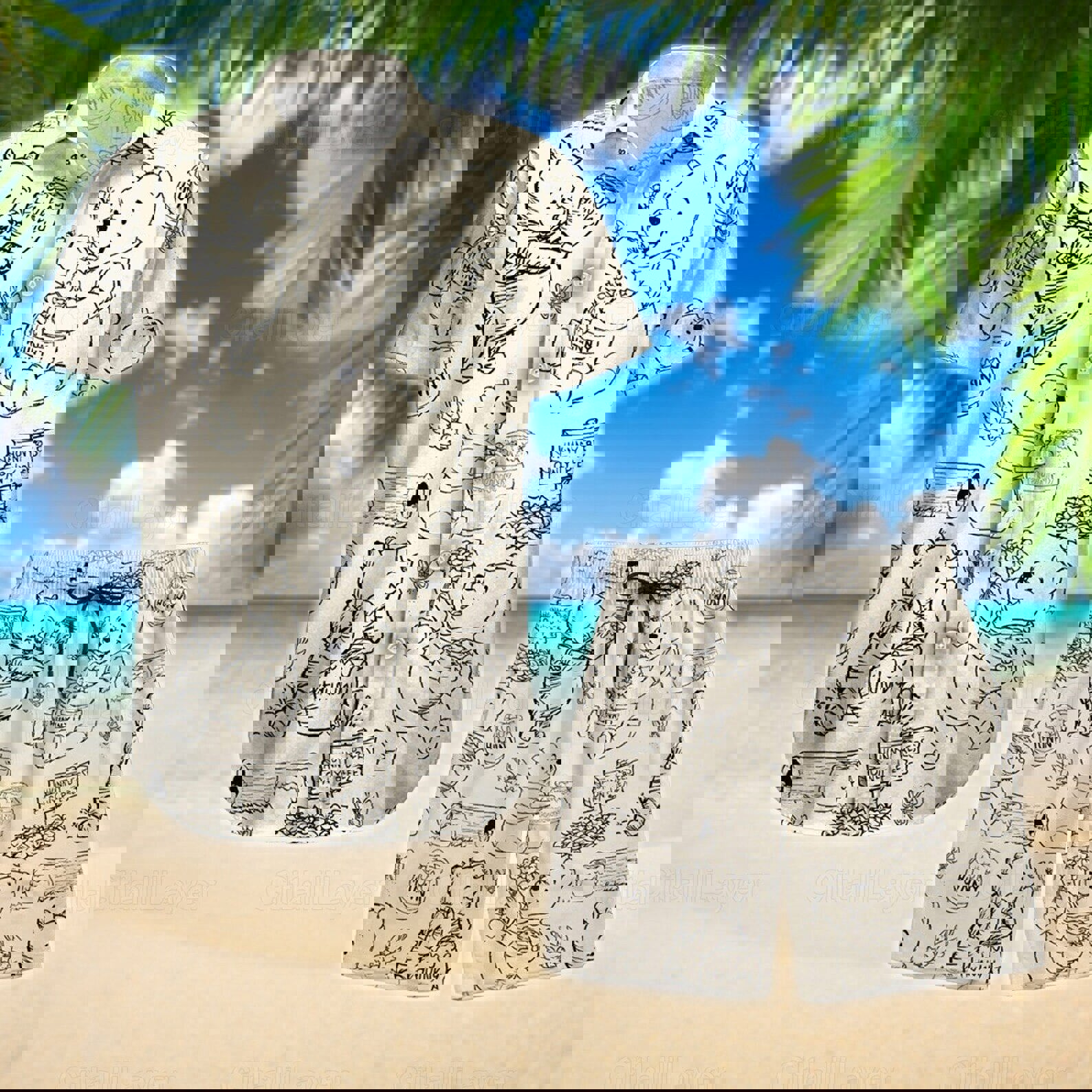 Winnie the pooh hawaii set 3d hawaiian shirt Hawaii Shirt Shorts & Flip Flops