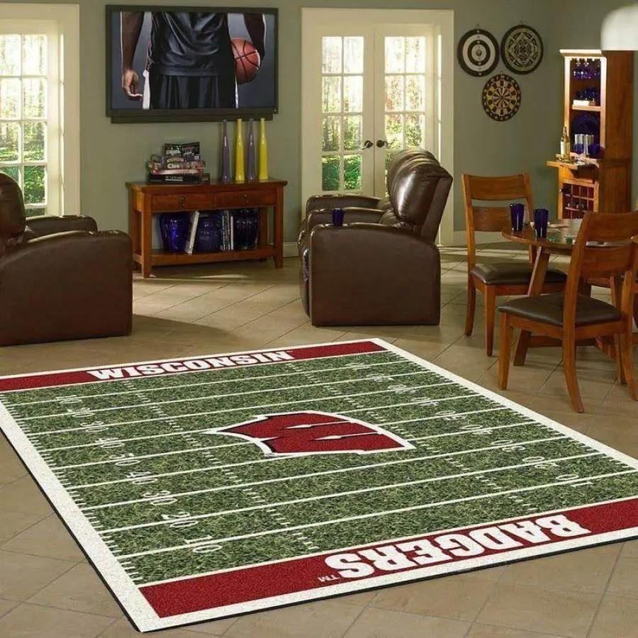 Wisconsin university football field rug football ncaa team logo carpet rug living room 200225044 Rectangle Rug