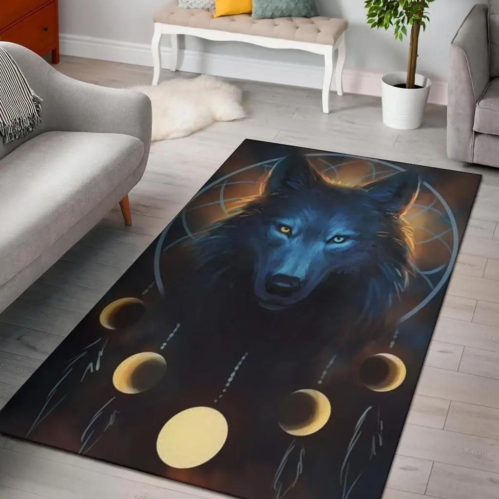 Wolf dreamcatcher native american area rug living room rug home decor Rectangle Rug