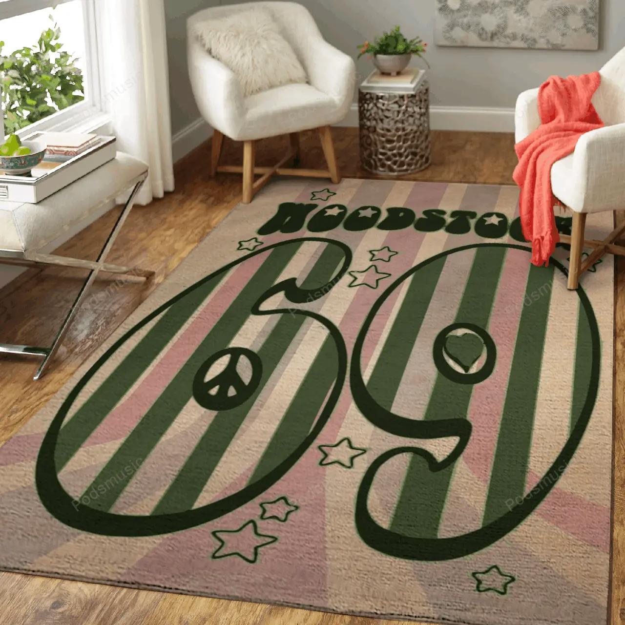 Woodstock 69 green music art for fans area rug living room carpet rug regtangle carpet floor decor home decor Rectangle Rug