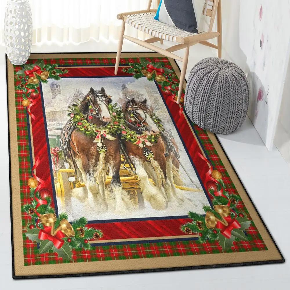 Xmas indoor outdoor carpet, horse christmas rug Rectangle Rug