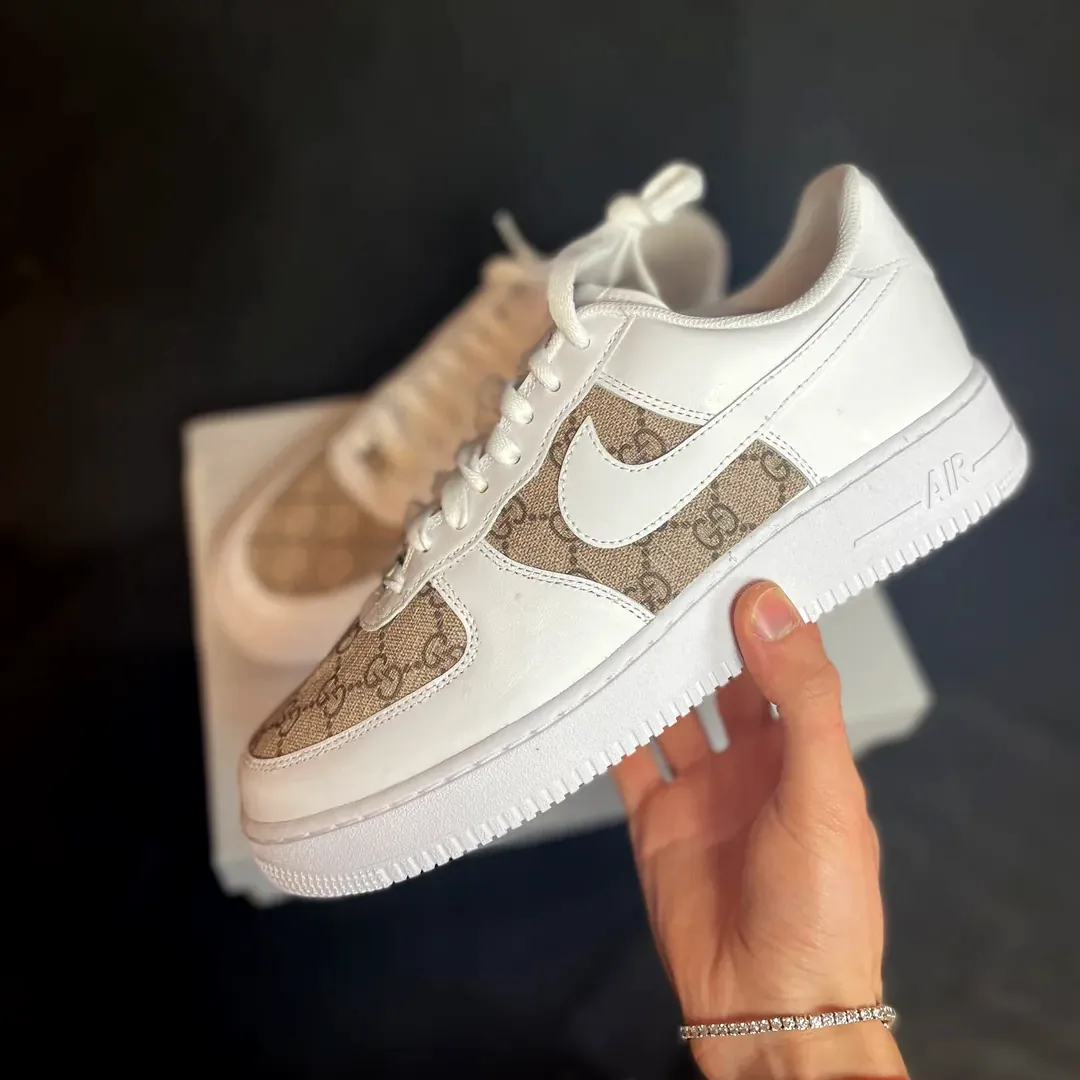 Nike Air Force one sneakers with upcycled Gucci material