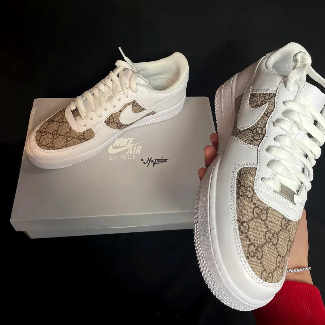 Nike Air Force one sneakers with upcycled Gucci material