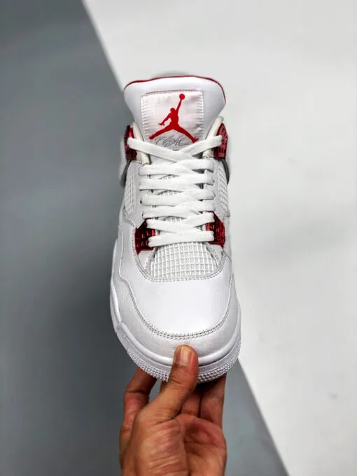 Air Jordan 4 White/Metallic Silver-University Red Sneakers for Men, Women, and Kids