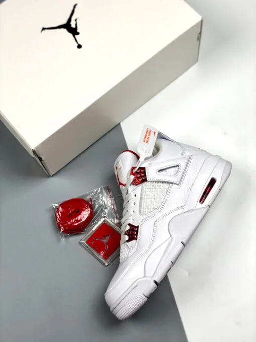 Air Jordan 4 White/Metallic Silver-University Red Sneakers for Men, Women, and Kids