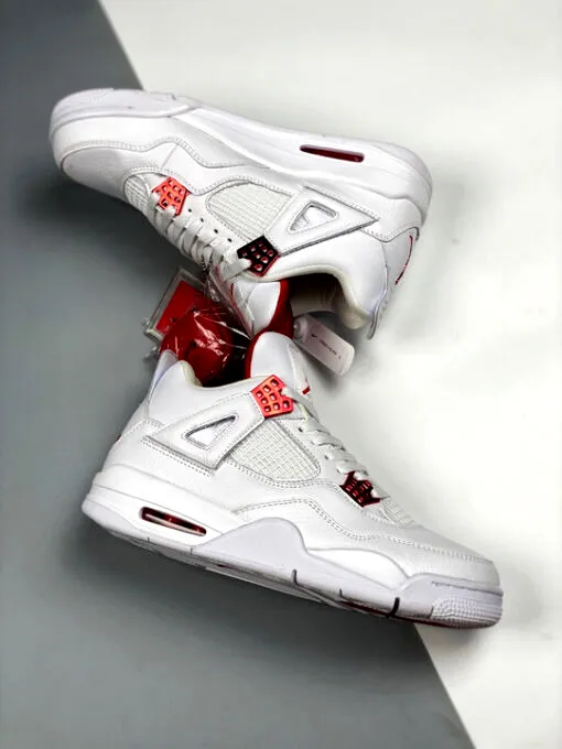 Air Jordan 4 White/Metallic Silver-University Red Sneakers for Men, Women, and Kids