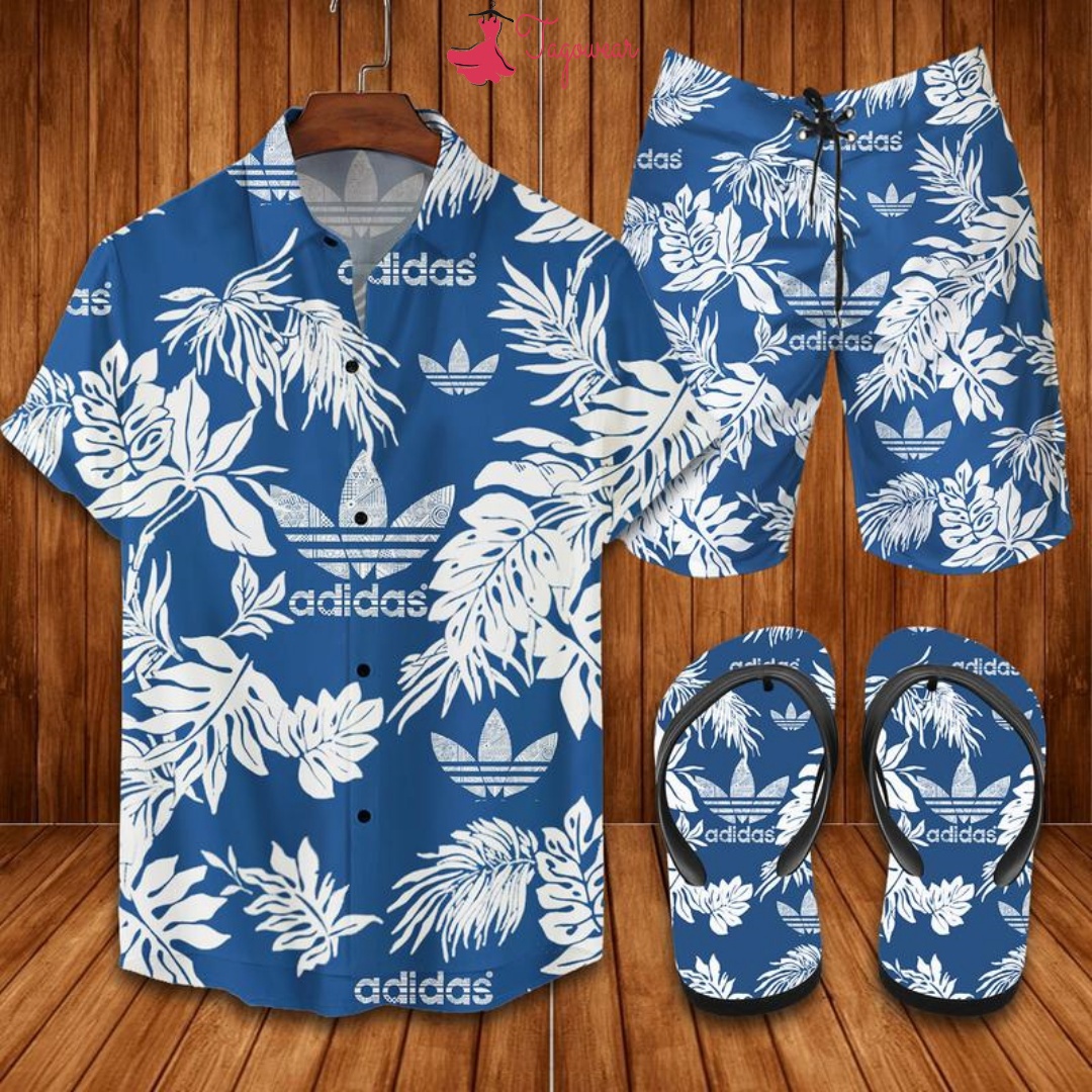 Adidas flip flops and combo hawaiian shirt, beach shorts luxury summer clothes style #290 Hawaii Shirt Shorts & Flip Flops