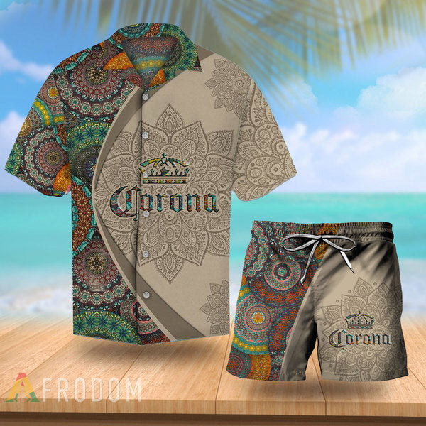 Aloha mandala corona extra beer hawaiian shirt and shorts set Hawaii Shirt Shorts & Flip Flops