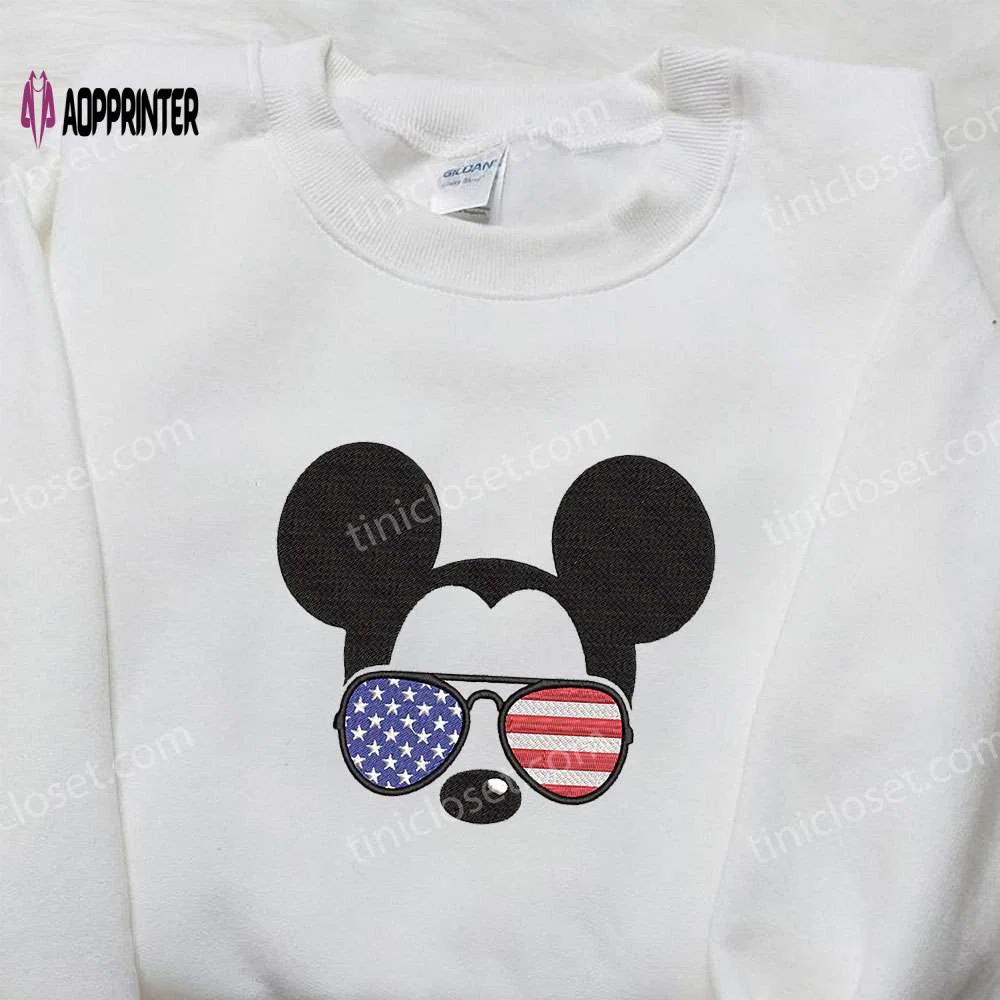 America mickey mouse embroidered shirt: disney patriotic favorite with glasses best patriotic shirts Embroidered Shirt