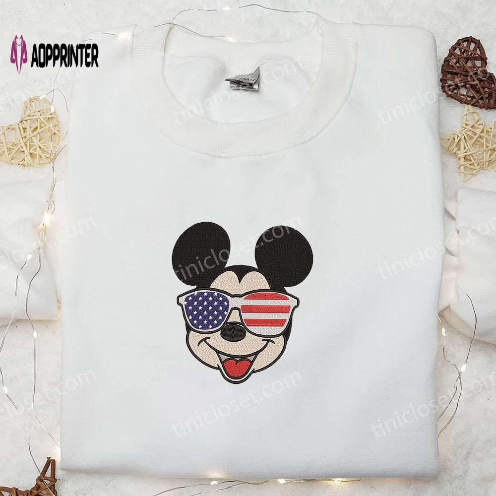 America mickey mouse embroidered shirt: disney patriotic shirts with glasses design Embroidered Shirt