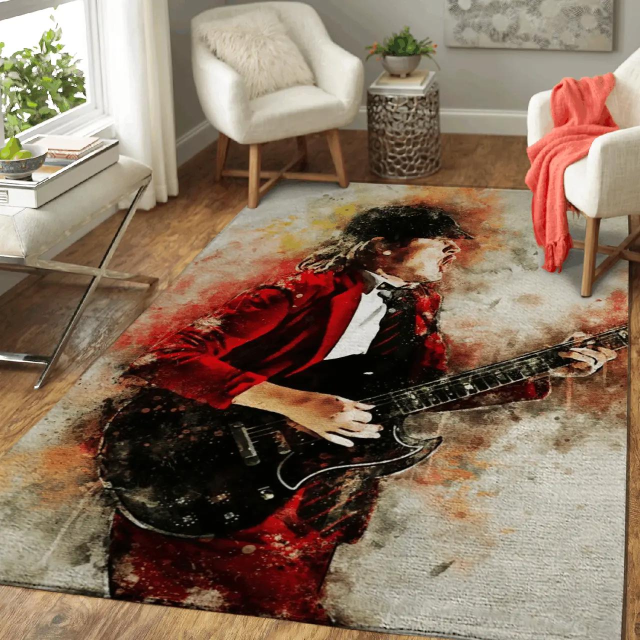 Angus young music world art for fans area rug living room carpet rug regtangle carpet floor decor home decor Rectangle Rug