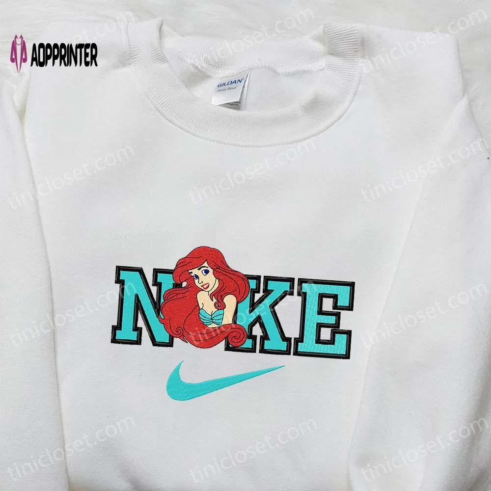 Ariel x nike cartoon embroidered shirt – the little mermaid inspired nike tee Embroidered Shirt