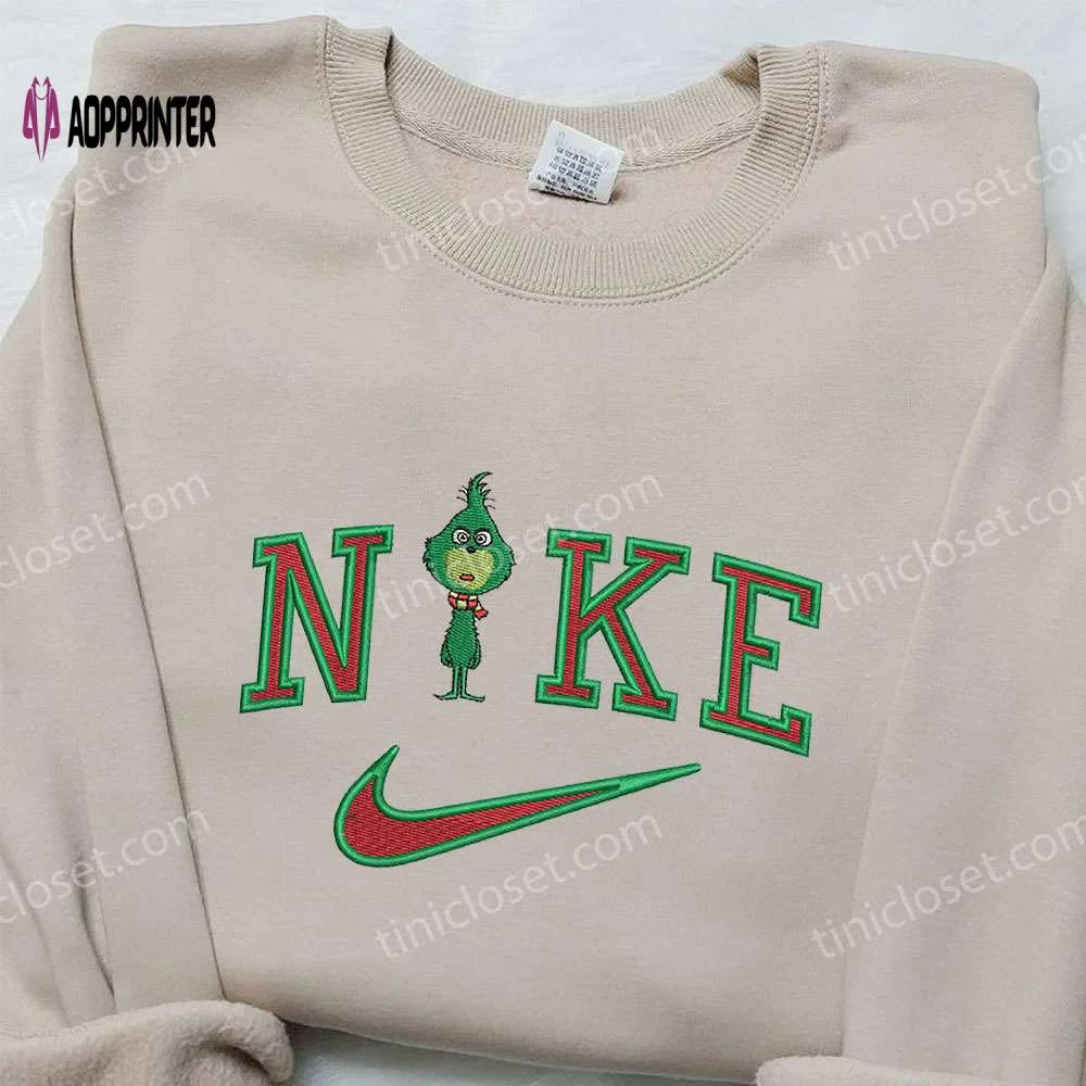 Baby grinch x nike embroidered hoodie & shirt: best christmas gift ideas Embroidered Shirt