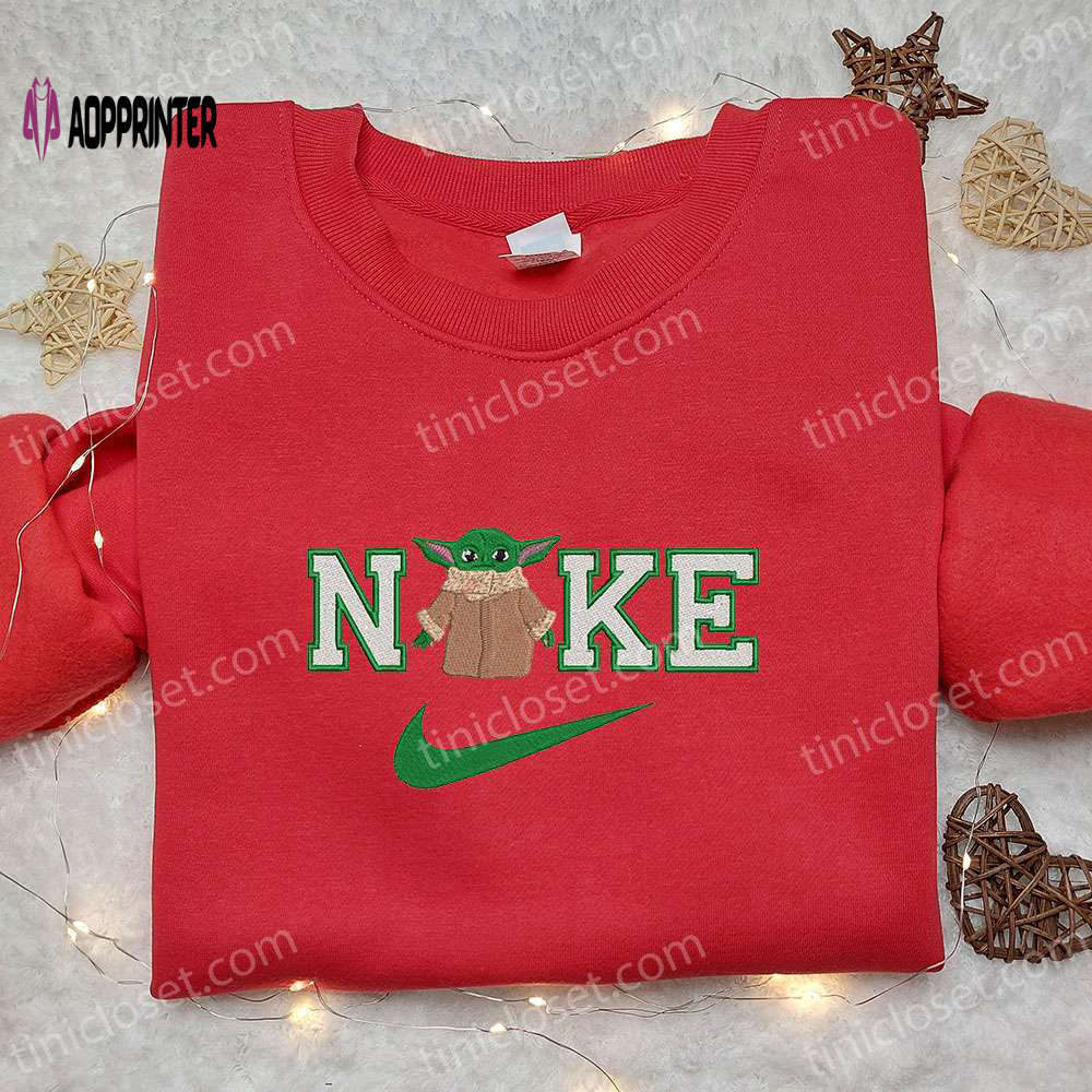 Baby yoda x nike embroidered shirt: star wars movie inspired Embroidered Shirt